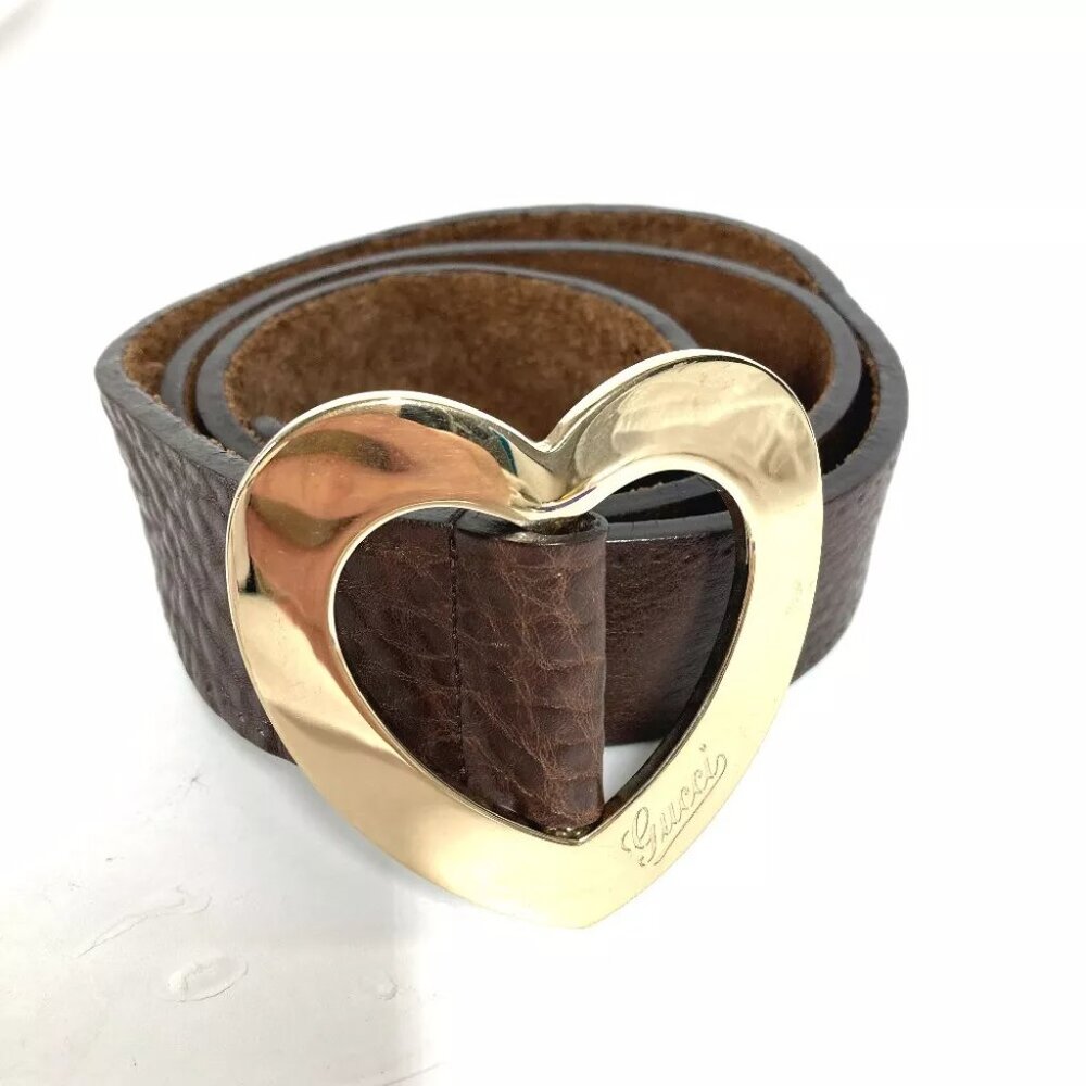 GUCCI heart buckle belt Leather Brown/Gold